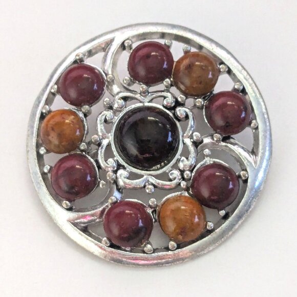 Unknown Jewelry - Vintage Silver Tone Celtic Style Faux Stone Round Brooch Pin